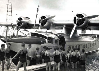 Captain Musick arriving in Honolulu aboard Sikorsky S-42 after first Pacific survey flight. April, 1935.