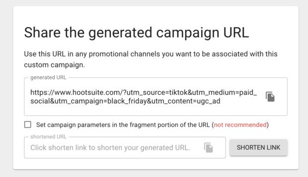 After using Google UTM tool, it generates the tagged URL