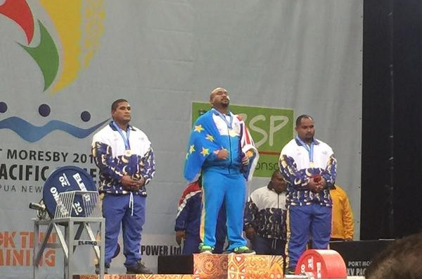 Telupe Iosefa of Tuvalu became his nation's first-ever Pacific Games champion with victory in the men's 120 kilograms powerlifting competition ©Radio New Zealand/Twitter
