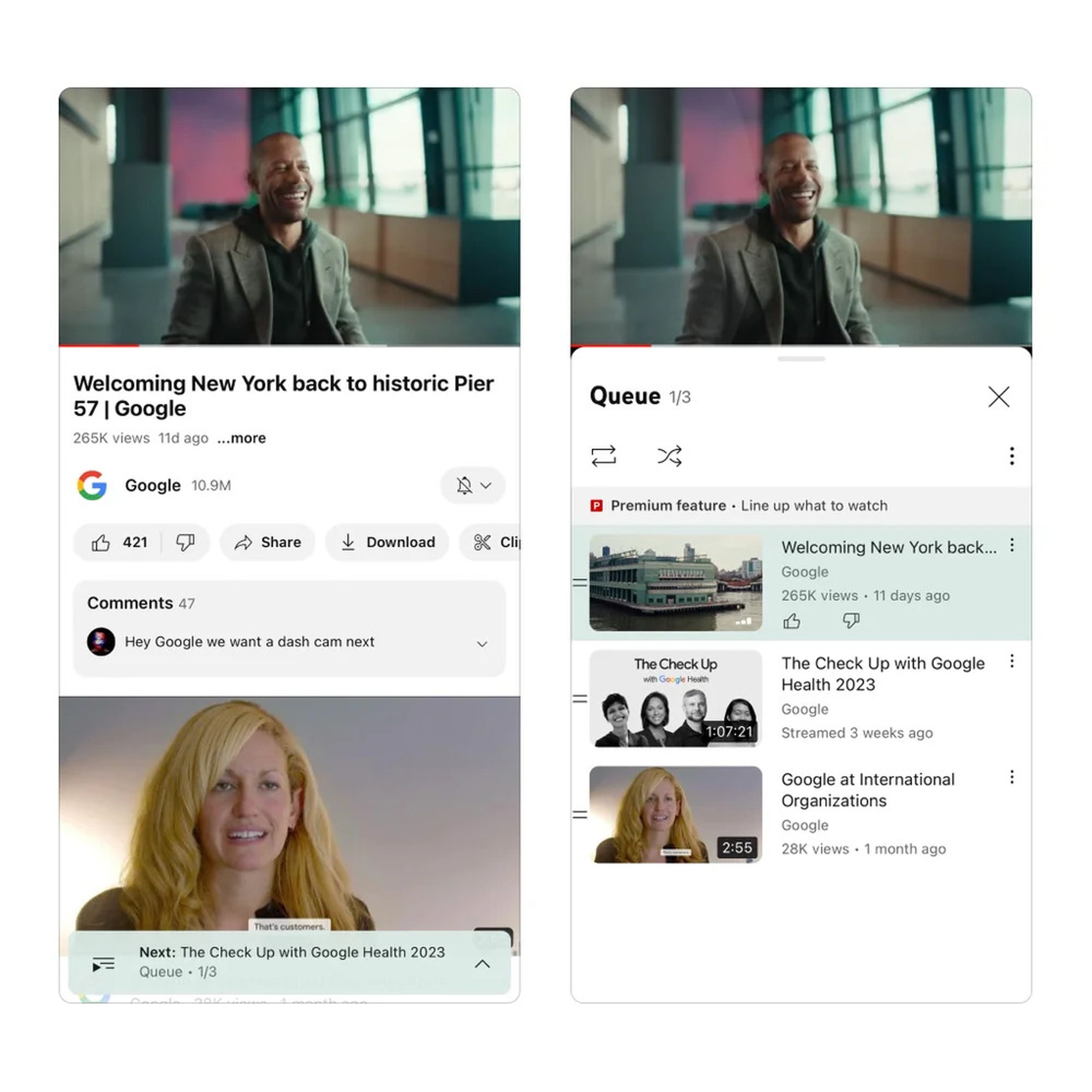 YouTube’s also bringing Premium’s queuing feature to phones and tablets.