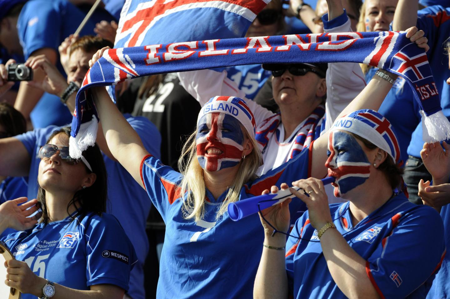 Fans of Iceland cheer during Uefa women'