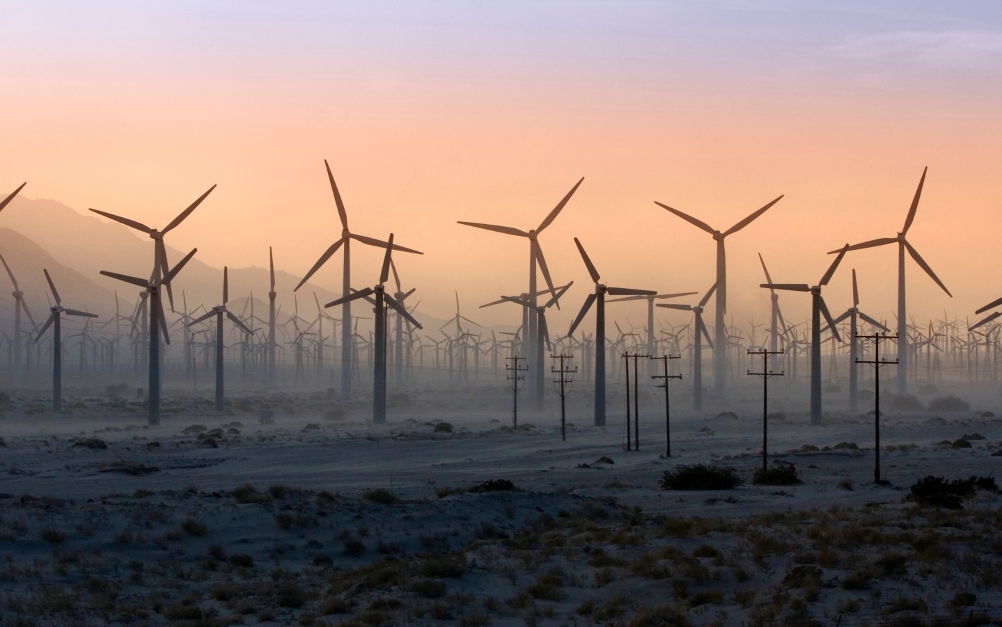 California, Palm Springs Wind Turbines in desert