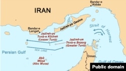 Map of three Iranian islands in Persian Gulf, Abu Musa, Greater Tunb, and Lesser Tunb