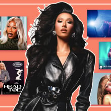 Plastique Tiara in a black ensemble surrounded by thumbnails of her favorite videos.