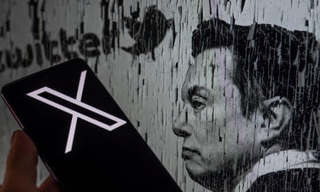illustration of X logo and Elon Musk's head behind it