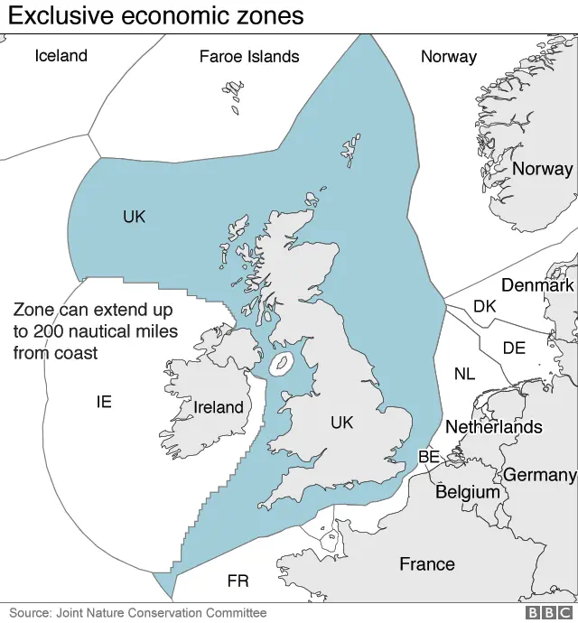 Map showing UK's exclusive economic zones