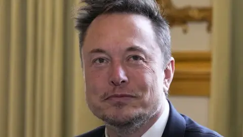 EPA Elon Musk poses prior to his talks with French President Emmanuel Macron (not in picture), at the Elysee Palace in Paris, 15 May 2023