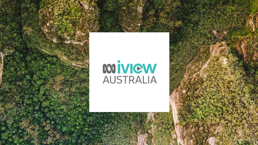 The ABC Australia iview logo with an aerial view of mountains.