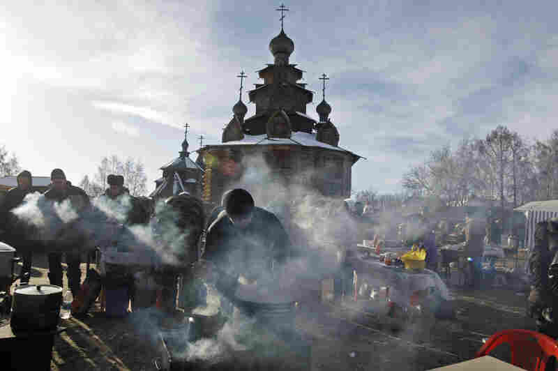 Street vendors in the ancient Russian city of Suzdal, some 124 miles east of Moscow, prepare the traditional foods that mark the Maslenitsa holiday in 2010.