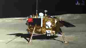 This photo, provided on Jan. 12, 2019 by the China National Space Administration via Xinhua News Agency, shows the lunar lander of the Chang'e-4 probe in a photo taken by the rover Yutu-2.